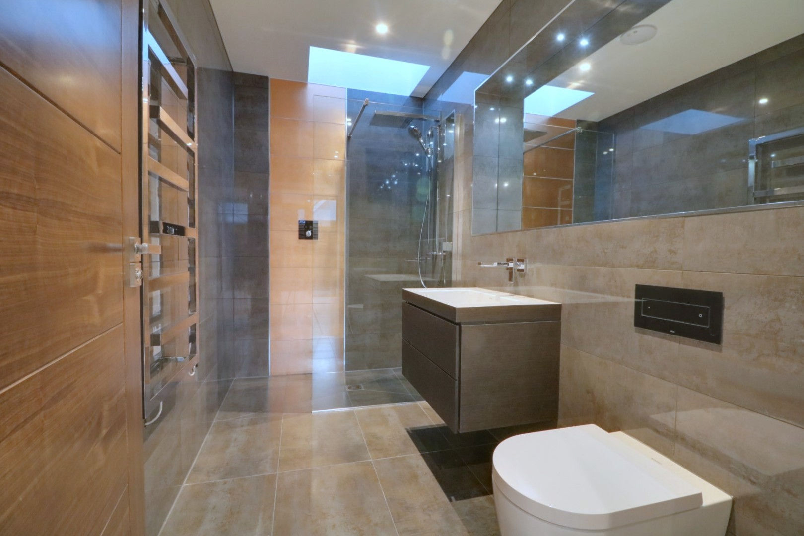 Modern bathroom in London new build transformed with Home Automation by Bryanston Smarthome